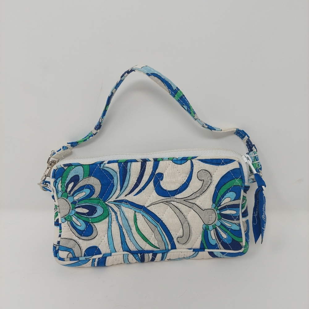 Vera Bradley Mediterranean White Mini Bag Clutch Wristlet Paisley Quilted Cotton